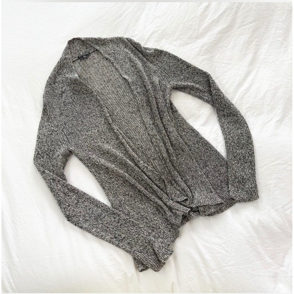 Eileen Fisher Organic Linen Wool Open Front Cardigan Marled Gray Size M - Picture 2 of 7